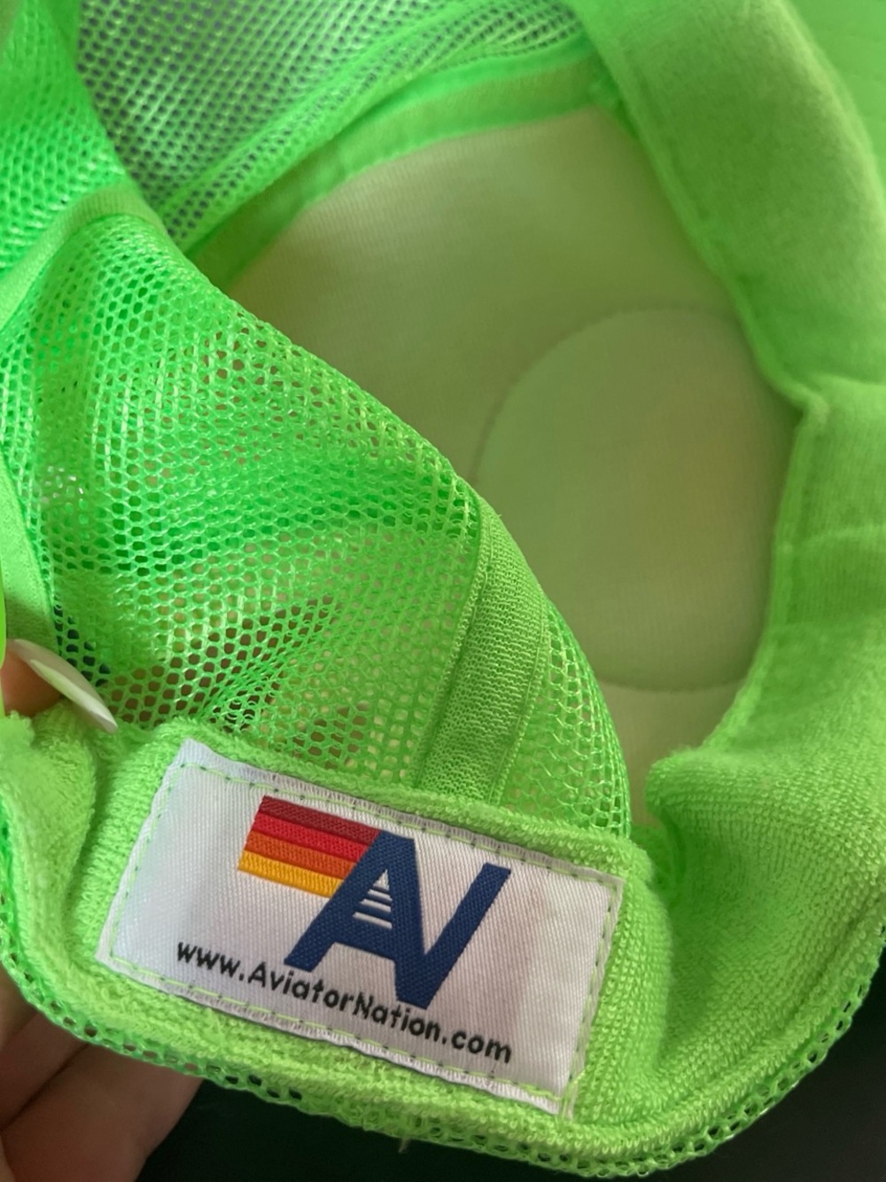 Aviator Nation Neon Green Mesh Trucker Hat with Retro Stripe Logo - Picture 3 of 3